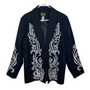 Vintage 90s Bob Mackie Wearable Art Embroidered Jacket Black White Western Glam